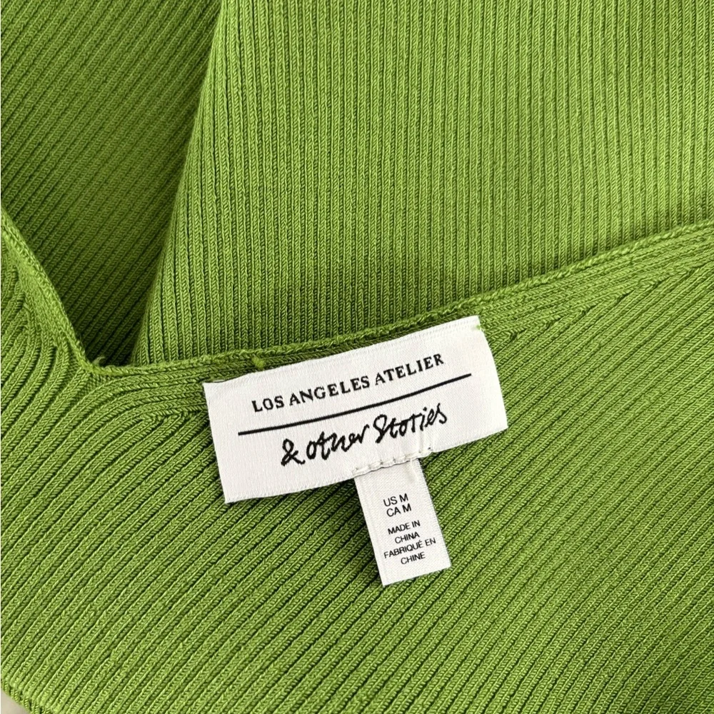 & Other Stories Olive V-Neck Ribbed Tank Top - Picture 3 of 3